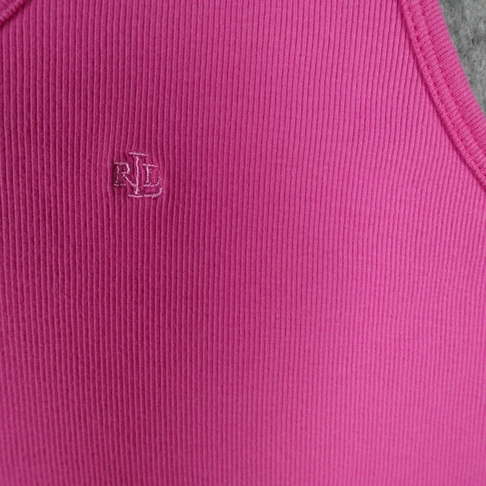 Ralph‎ Lauren Top Women L/XL? Pink Ribbed Scoop Neck Sleeveless Embroidered Tank